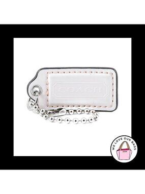 2" Medium COACH White PATENT LEATHER Nickel Key Fob Bag Charm Keychain Hang Tag